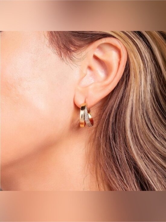 Jewelry - 18k Gold Plated Double Cuff Cubic Zirconia Earrings